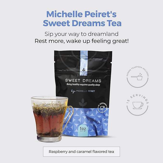 Michelle Peiret Sweet Dreams Sleep Tea Sleepy Blend Natural Bedtime Tea for Restful Nights Raspberry Flavored 15 Servings