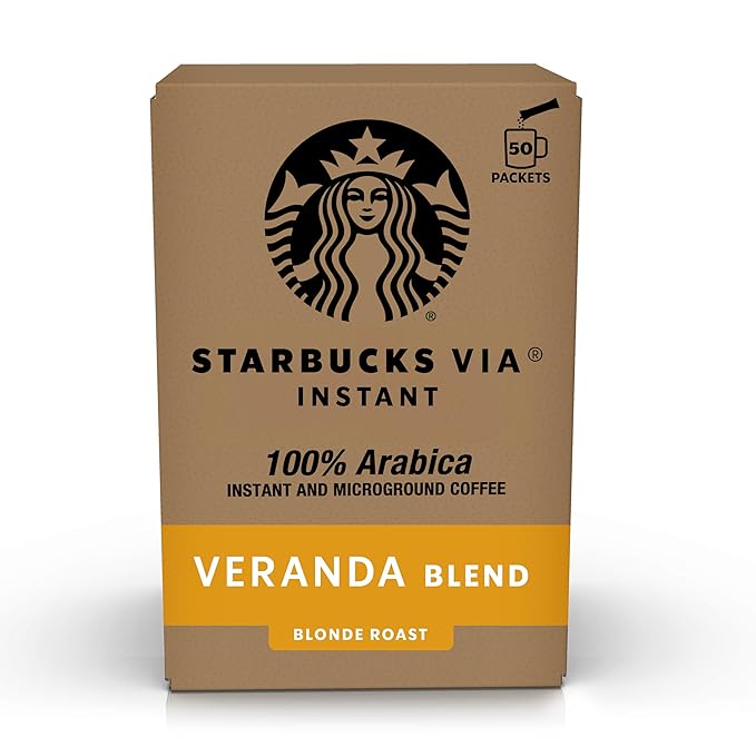Starbucks VIA Instant Coffee Light Roast Coffee Veranda Blend 100% Arabica Single-Serve 1 Box (50 Packets)