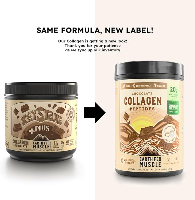 Earth Fed Muscle Chocolate Collagen Peptides Powder – Grass Fed Hydrolyzed Collagen for Women &amp Men - Healthy Bones Skin &amp Hair - Types 1 &amp 3 Collagen Powder 20g Per Serving 19 Servings