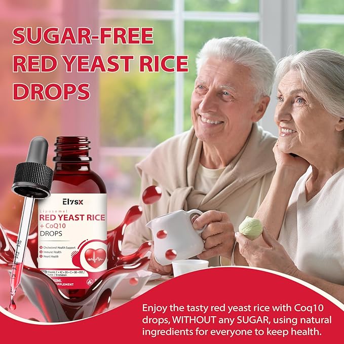 Liposomal Red Yeast Rice with Coq10 Liquid Drops Red Rice Yeast for Cholesterol Health Immune &amp Heart Support with Biotin Bromelain &amp Vitamins 2 FL OZ