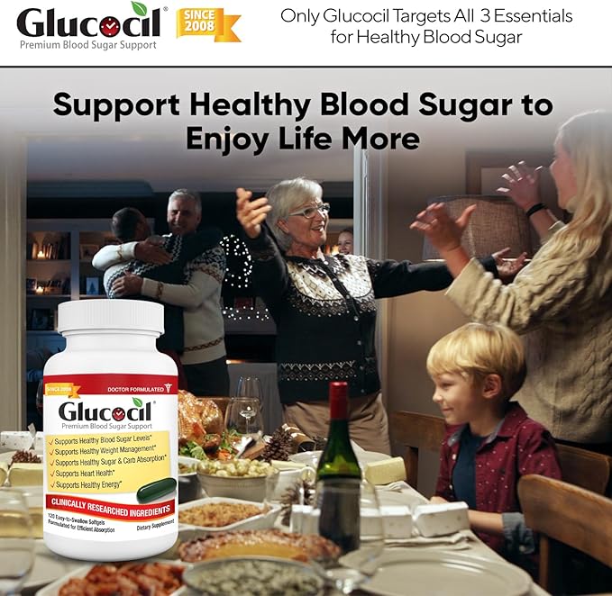 Glucocil – Softgels - Premium Blood Sugar Support - Over 2 Million Bottles Sold - Supports All 3 Blood Sugar Essentials - Since 2008 with Berberine Proprietary Mulberry Leaf and More 3-Pack