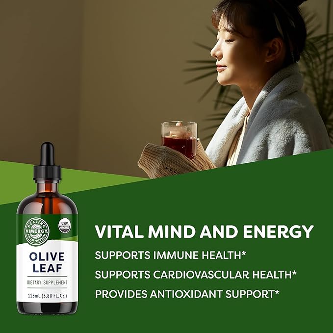 Vimergy Olive Leaf – Supports Immune Health* – Benefits Cardiovascular Function* – USDA Certified Organic Vegan Paleo-Friendly and Gluten-Free – 115 mL (57 Servings)
