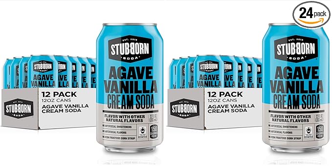 STUBBORN SODA Agave Vanilla Cream Soda 12oz Cans 12 Fl Oz (Two Pack of 12)