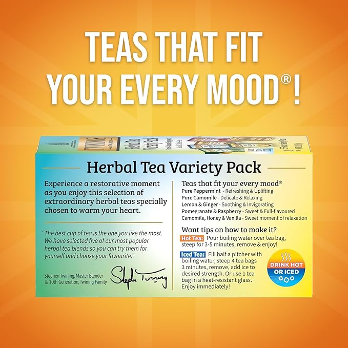 Twinings Herbal Tea Variety Pack 20 Count (Pack of 6) Formerly Assorted Herbal Includes 5 Flavours Naturally Caffeine-Free Enjoy Hot or Iced 120 Teabags
