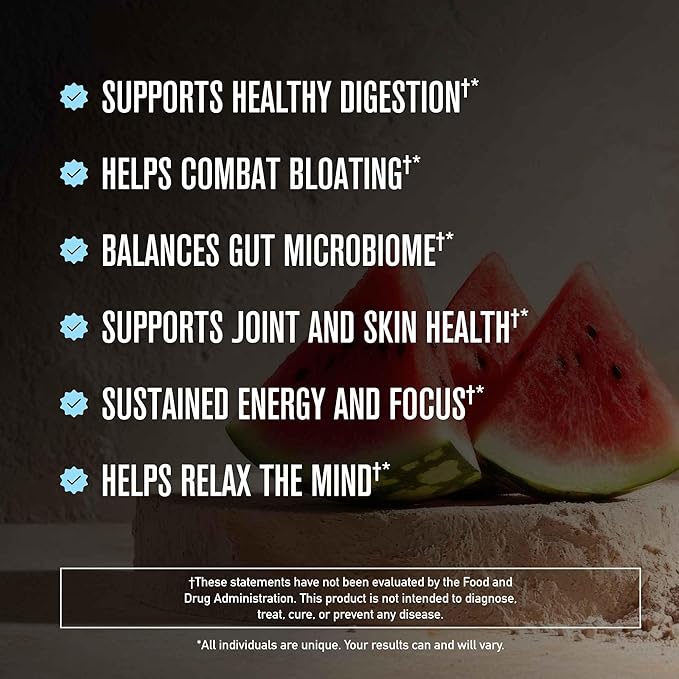 ROUNDHOUSE PROVISION Morning Kick Powder Supplement for Healthy Digestion Energy Levels and Overall Wellness 30 Servings (9.1 Ounce (Pack of 1) Watermelon Mint)