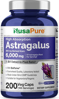 NusaPure Astragalus 20:1 Extract 300 mg Equivalent to 6000mg Per Serving 200 Veggie Capsules Vegan Non-GMO &amp Bioperine