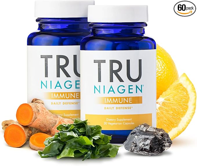 TRU NIAGEN Immune Support Supplement - Daily Defense Vitamin C from Fermentation Vegan Vitamin D3 2000 IU Zinc Plus Theracurmin (Curcumin) + Multi Award-Winning NAD Boosting Niagen 150mg 60ct