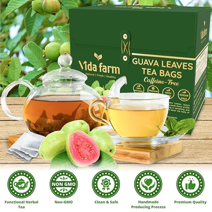 VIDA FARM 125 Premium Guava Leaf Tea Bags Zero Sugar Tea Handpicked 100% Pure and Natural Guava Leaves Non-GMO No Caffeine Gluten-Free Vegan
