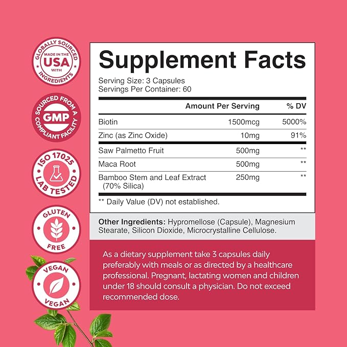 Extra Strength Saw Palmetto for Women - DHT Blocker Restoring Hair Vitamins for Hair Health - 500mg Pure Saw Palmetto Capsules with Maca Root &amp Biotin for Stronger Healthier Looking Hair 180 Count