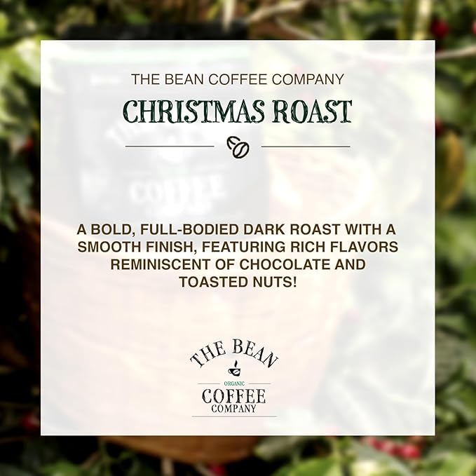 The Bean Organic Coffee Company Christmas Roast Dark Roast Ground Coffee 16-Ounce Bags (Pack of 2)Café molido tostado organico