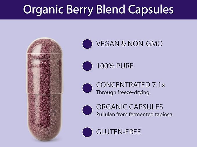 KOYAH - Organic Berry Blend Capsules – 600 mg - Freeze-Dried 100% Pure Antioxidants &amp Polyphenols - 60 Capsules