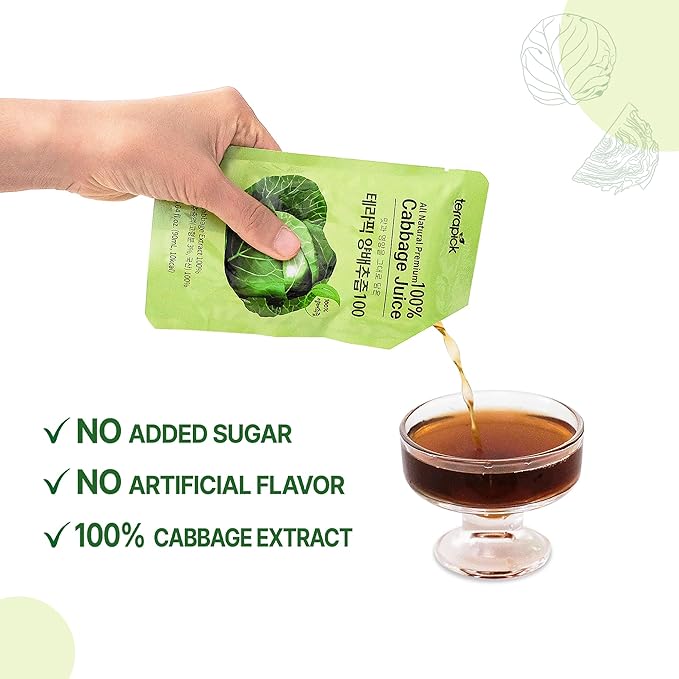 TerraPick Korean Cabbage Extract– Gut Health &amp Digestion Support 100% Pure Cabbage Extract No Additives or Preservatives Daily Alkaline Wellness Drink (30 Pouches)