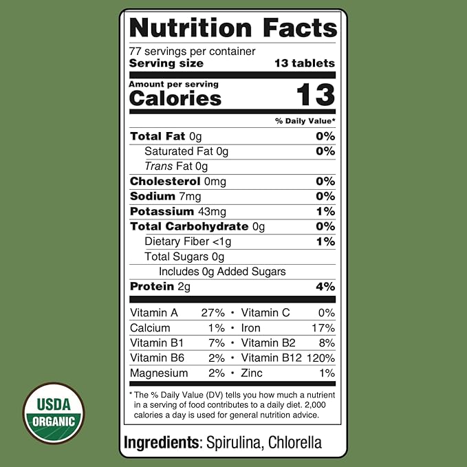 On Target Living Organic Spirulina Chlorella | Supergreens | USDA Organic | 1000 Tablets - 250 G (8.8 oz) | Vegan | Immune Support | Alkalyzing | Nutrient Dense | Protein Dense