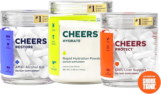 Cheers Super Combo | Restore + Protect + Hydrate | Feel Better After Drinking Support Your Liver &amp Rehydrate | DHM L-Cysteine Electrolytes | 12 Doses Restore &amp Hydrate 30 Doses Protect