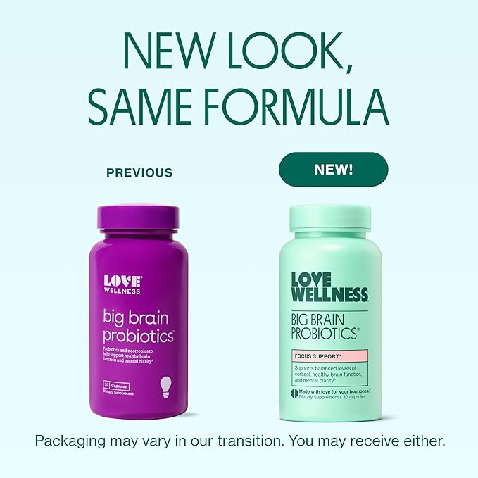 Love Wellness Big Brain Probiotics | Nootropics Brain Support Supplement | Brain Supplements for Memory and Focus | Promotes Mental Clarity &amp Mood | Organic Reishi Chaga &amp Lions Mane | 30 Co
