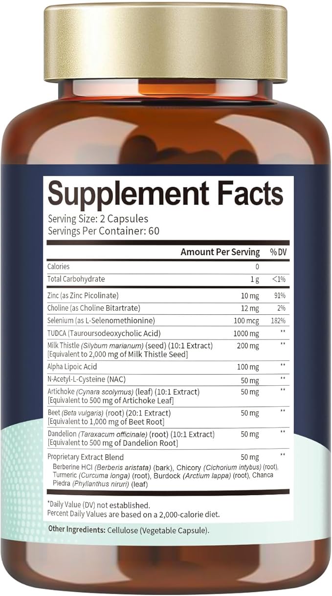 Totaria 2 Packs TUDCA 1000mg Liver Support Supplement with Milk Thistle NAC ALA 80% Silymarin 15-in-1 Extra Strength Bile Salts