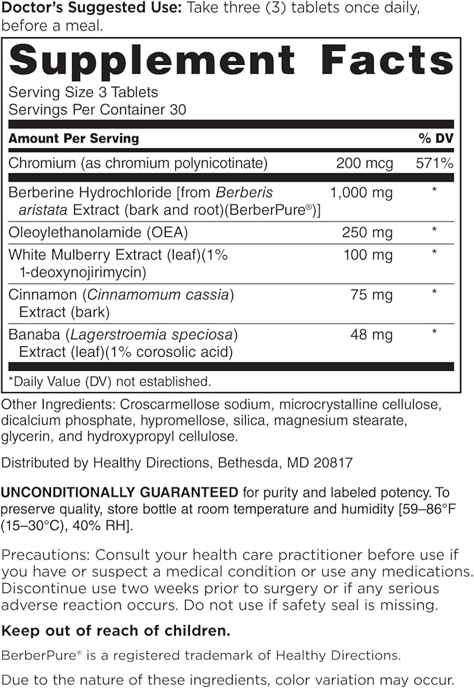 DOCTORS' PREFERRED Berberine with Cinnamon and Chromium GlucoGold Advanced 1000mg 90 Tablets (Pack of 2)