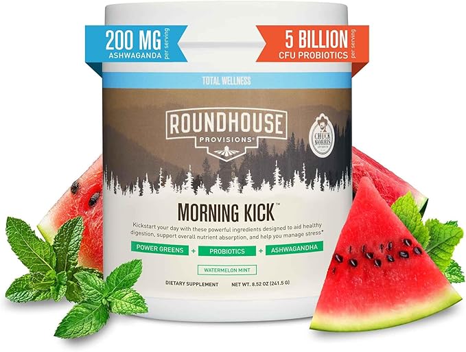 ROUNDHOUSE PROVISION Morning Kick Powder Supplement for Healthy Digestion Energy Levels and Overall Wellness 30 Servings (9.1 Ounce (Pack of 1) Watermelon Mint)