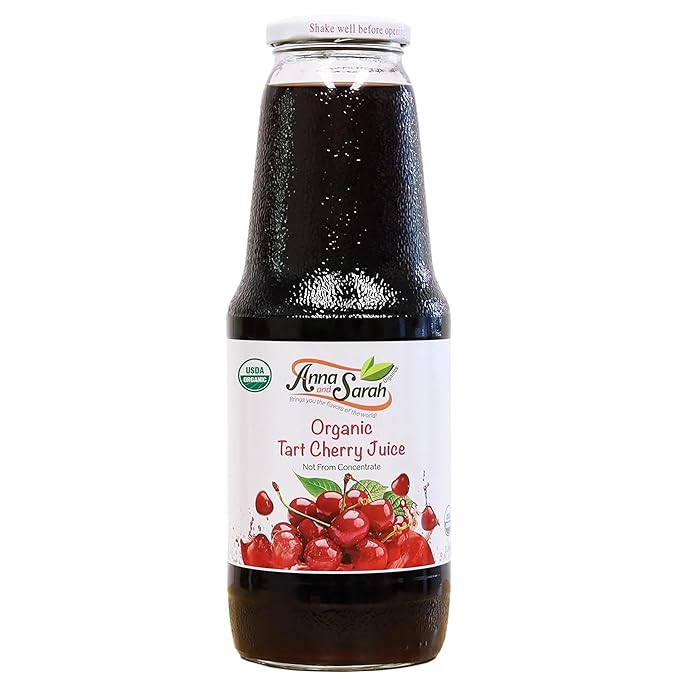 Anna and Sarah 33.8 Oz Organic Tart Cherry Juice - USDA Organic Certified - Glass Bottle (2 Pack) No Sugar No Artificial Colors No Preservatives No Flavors AddedNOT from CONCENTRATE