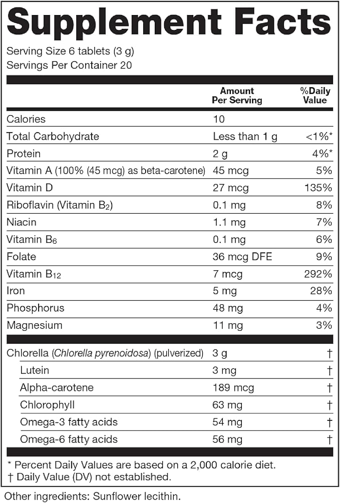 Sun Chlorella 500mg Whole Body Wellness Green Algae Superfood Supplement - Immune Defense Gut Health Natural Purification Energy Boost - Chlorophyll B12 Iron Protein - Non-GMO - 120 Tablets