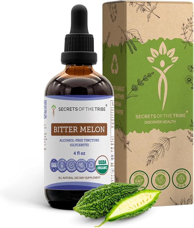 Secrets of the Tribe Bitter Melon USDA Organic | Alcohol-Free Extract High-Potency Herbal Drops | Made from 100% Certified Organic Bitter Melon (Momordica Charantia) Dried Fruit (4 oz)