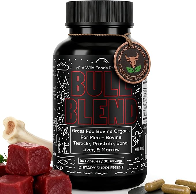 Wild Grass Fed Beef Organ Supplement for Men - Complete Ancestral Nutrition Complex with Beef Liver Testicle Prostate &amp Bone Matrix - Organ Meat Supplements - 30 Day Supply