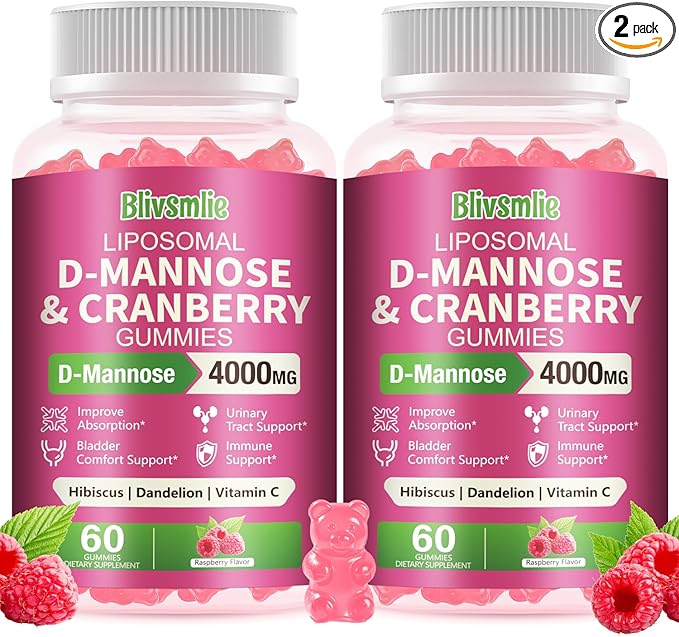 2 Pack Liposomal D-Mannose Gummies 4000mg Complex Cranberry 1500mg &amp HibiscusHigh-Potency Formula for Women Urinary Tract &amp Immune SupportLiver Bladder Flush Cleanse Wellness Supplement