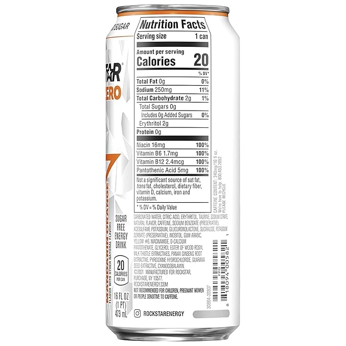 Rockstar Energy Drink Pure Zero Mandarin Orange 16oz Can