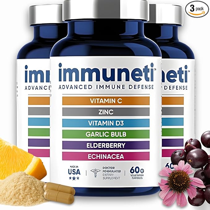 Immuneti Advanced Immune Support – Doctor Formulated 6-in-1 Daily Immunity Supplement – Made in USA – with Vitamin C D3 Zinc Elderberry Garlic &amp Echinacea - Vital Nutrients &amp Antioxidants