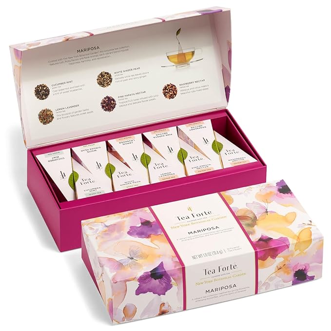 Tea Forte Premium Petite Presentation Box Gift Set Sampler 10 Count 2 of Each Blend Individually Wrapped Handcrafted Pyramid Infuser Bags Mariposa Tea