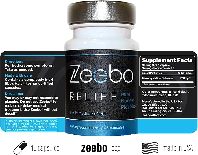Zeebo Placebo Pills - Choose Tablet or Capsule Form (Blue-White Capsule)