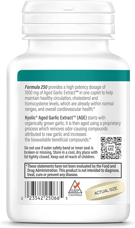 Kyolic Aged Garlic Extract Formula 250 Cardiovascular Health* One Per Day 60 Caplets
