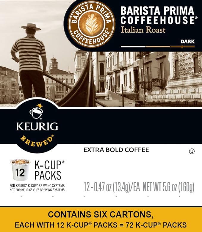 Barista Prima Coffeehouse Coffee Keurig K-Cups Italian Roast 72 Count
