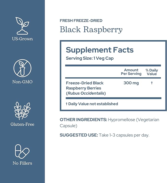 Eclectic Herb - Black Raspberry Capsules | Vegan Superfood Supplement | Nutrition Vitamins + Minerals | Antioxidant + Immune Support | US-Grown Natural Non-GMO Gluten Free (90 CT | 300 mg)