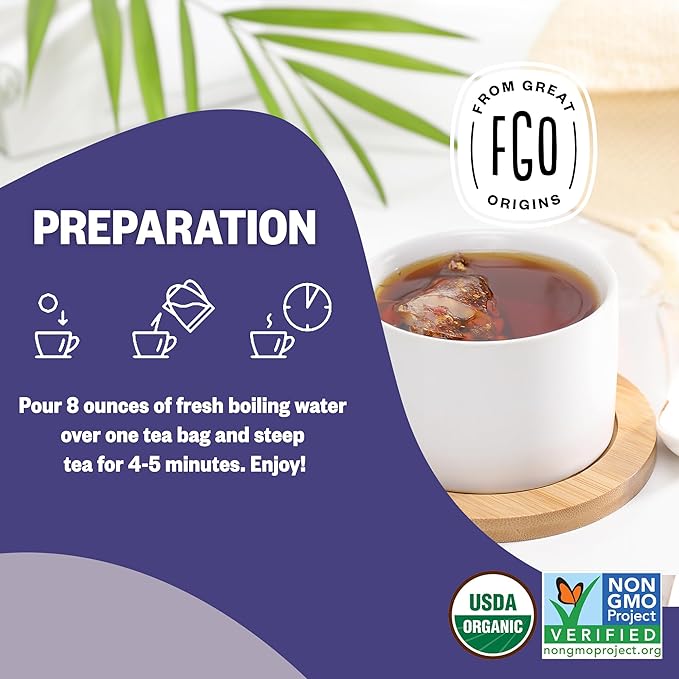 FGO Organic Earl Grey Black Tea 100 Count Eco-Conscious Tea Bags Resealable Bag Packaging May Vary (Pack of 1)