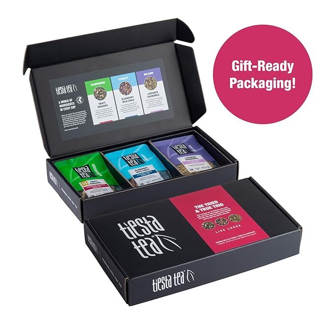 Tiesta Tea - Top Loose Leaf Tea Gift Box Medium Caffeinated Assorted Blends 3 Pouched Bags for Hot &amp Iced Brews Variety Pack Green Herbal Fruity &amp Lavender