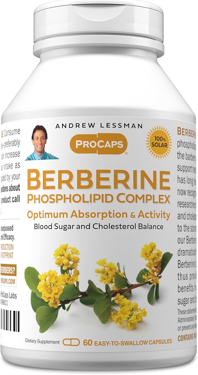 ANDREW LESSMAN Berberine Phospholipid Complex 60 Capsules - Barberry Root Extract. Small Easy to Swallow Capsules
