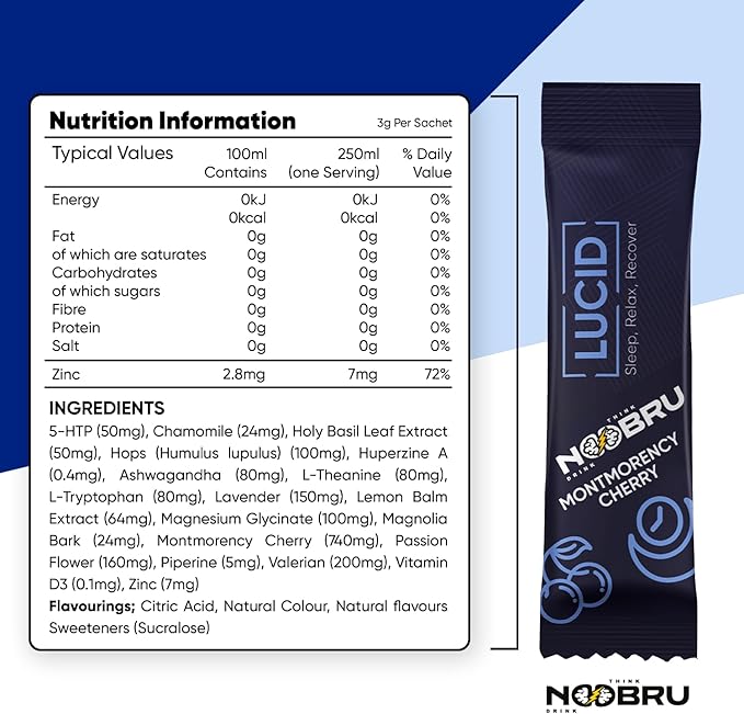 Noobru Lucid Nootropic Sleep Powder Drink for Deep Quality Dream Sleep with Magnesium Ashwagandha Valerian Lemon Balm and Vitamin D for Deep Quality Sleep Stress and Restoration.