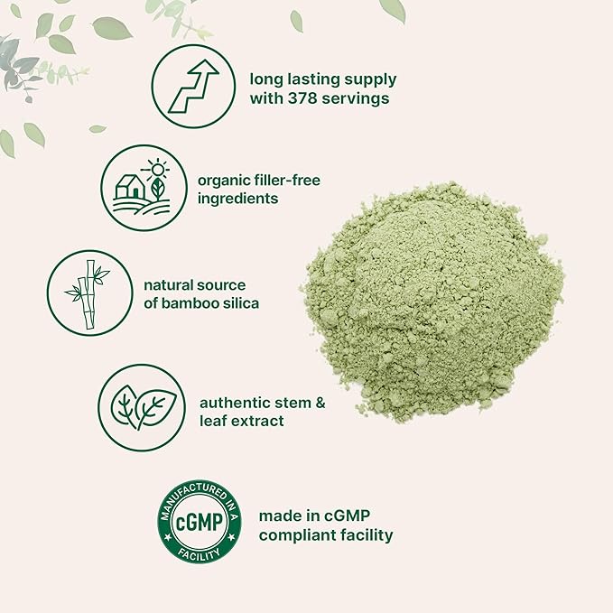 Micro Ingredients Organic Bamboo Extract Powder 8oz (378 Servings) | Bamboo Plant Silica &amp Mineral Supplements | Natural Stem &amp Leaf Extract | Non-GMO Gluten Free Vegan Friendly