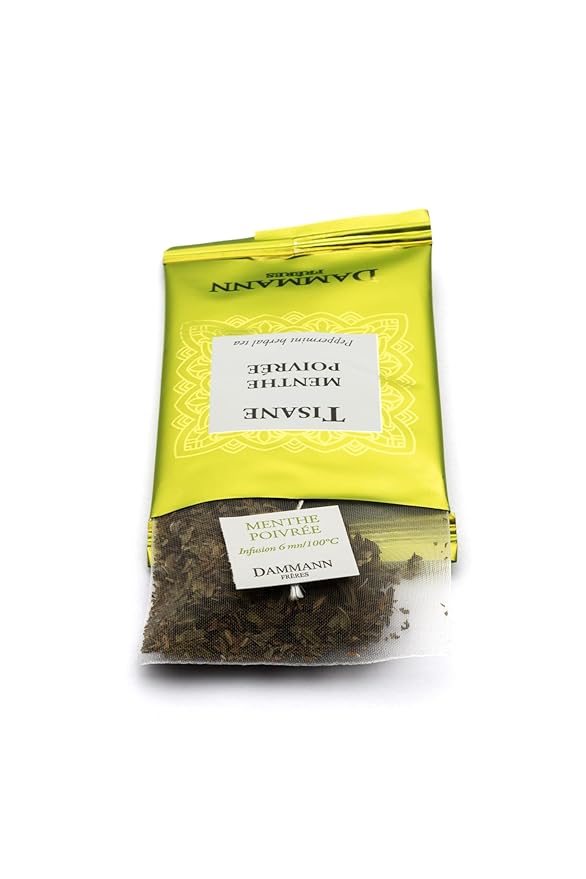 Dammann Freres Sachets Menthe Poivrée Tea Bags Premium Gourmet French Peppermint Herbal Tea Individually Wrapped 24 Count
