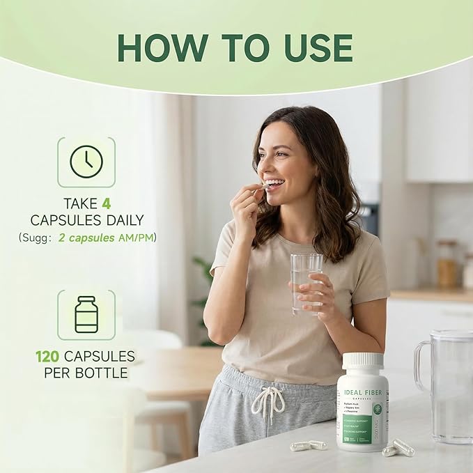 Fiber Supplement Capsules for Digestive Health &amp RegularityEffortless Bowel Movements-Psyllium Husk Powder &amp Slippery Elm-Natural Prebiotic FiberNon-GMO-Daily Fiber for Adults Women &amp M