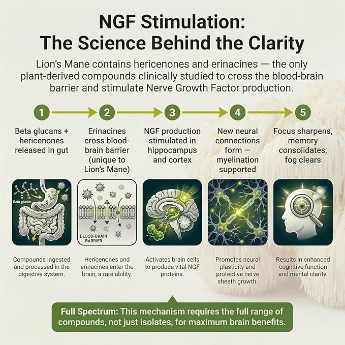 Lion’s Mane Mushroom Supplement 1000mg - Dual Extract for Focus Memory &amp Mental Clarity - High Potency Nootropic Brain Supplement with 20% Beta-Glucans - Fruiting Body &amp Mycelium - 60 Caps