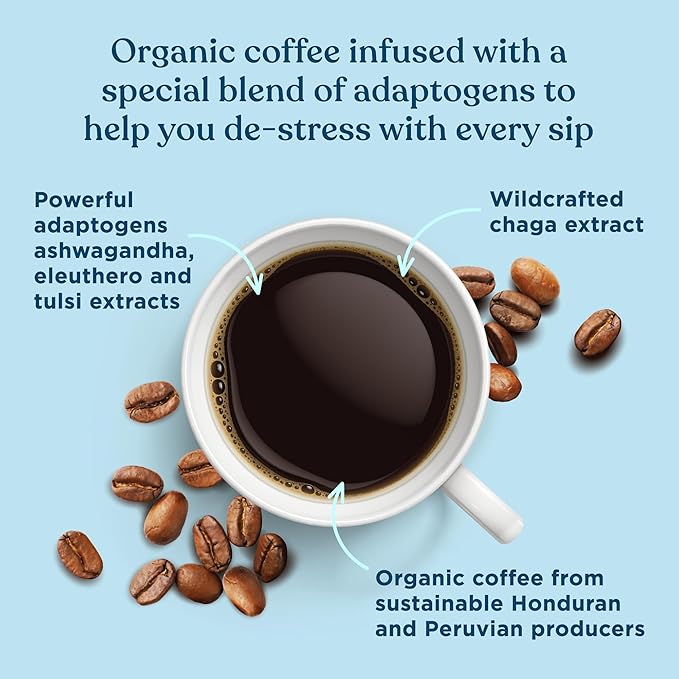 Four Sigmatic Adaptogen Coffee K-Cups | Organic Medium Roast Ground Coffee with Ashwagandha Eleuthero Chaga &amp Tulsi | Immune Support &amp Stress Relief | Keto | 24 Count