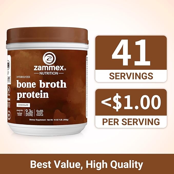 Zammex Bone Broth Protein Powder Pure Grass Fed Beef Chocolate Protein PowderHydrolyzed Collagen Supplement for Healthy SkinNailsHairJoints Non-GMOGluten Free Great in Shakes