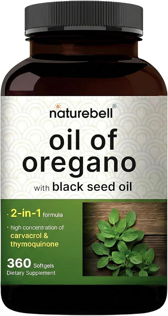 NatureBell Oil of Oregano with Black Seed Oil - 360 Softgels - 2-in-1 Herbal Complex for Immune Health* - Includes Carvacrol Thymoquinone &amp Extra Virgin Olive Oil - Non-GMO