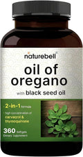NatureBell Oil of Oregano with Black Seed Oil - 360 Softgels - 2-in-1 Herbal Complex for Immune Health* - Includes Carvacrol Thymoquinone &amp Extra Virgin Olive Oil - Non-GMO