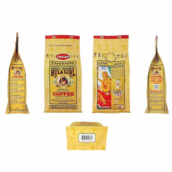 HULA GIRL 100% KONA COFFEE Grown in Hawaii Hand Picked Sun Dried Fresh Roasted and Packed in Hawaii for 30 years (7 Ounce (Pack of 1) 100% Kona Decaf Ground)