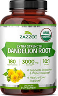 Zazzee USDA Organic Dandelion Root 10:1 Extract 180 Capsules 6 Month Supply Liver &amp Detox Support Taraxacum Officinale Organic Herbal Supplement All-Natural Non-GMO Made in the USA