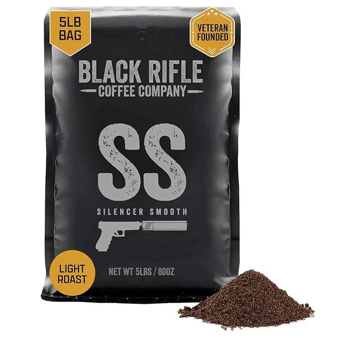 Black Rifle Coffee Company Silencer Smooth 5 lb Bag Ground Coffee Light Roast - Roasted Blend Made from Arabica Beans - Colombian &amp Brazilian Beans - Veteran Founded &amp American Made