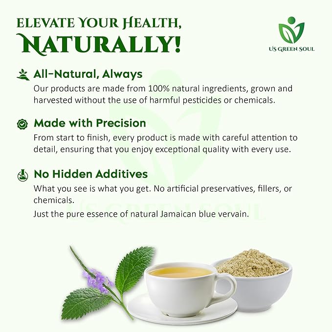Jamaican Blue Vervain Tea - 100% Pure Healthy Wild-Crafted Herbal Leaf for Teas and Wellness Well Cleaned Leaves Tea